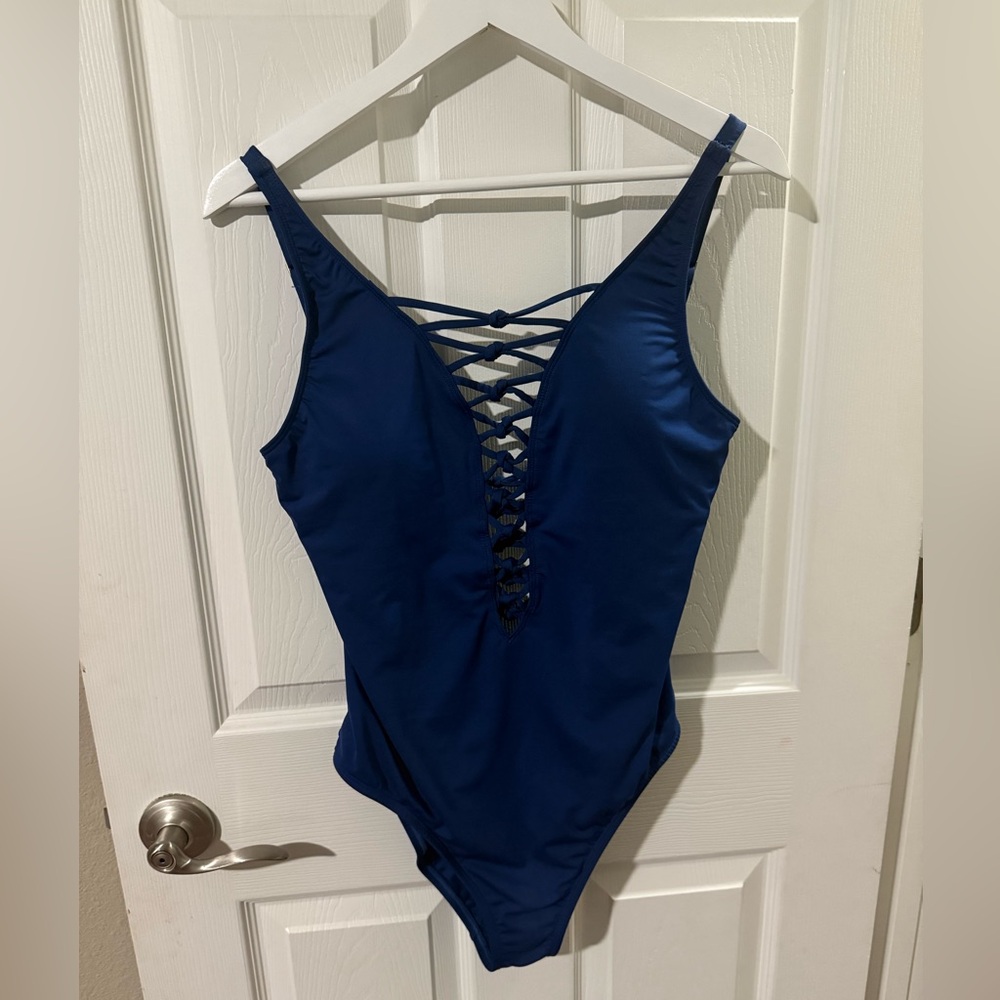 Authentic Lilly Pulitzer Navy Lace-Up One-Piece Swimsuit! Size: 10!